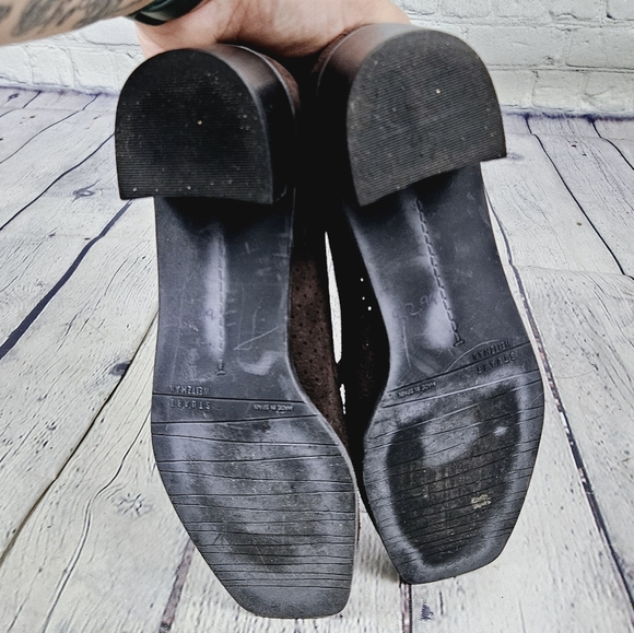 STUART WEITZMAN | perforated suede leather square toe heeled loafer shoes - Picture 8 of 11